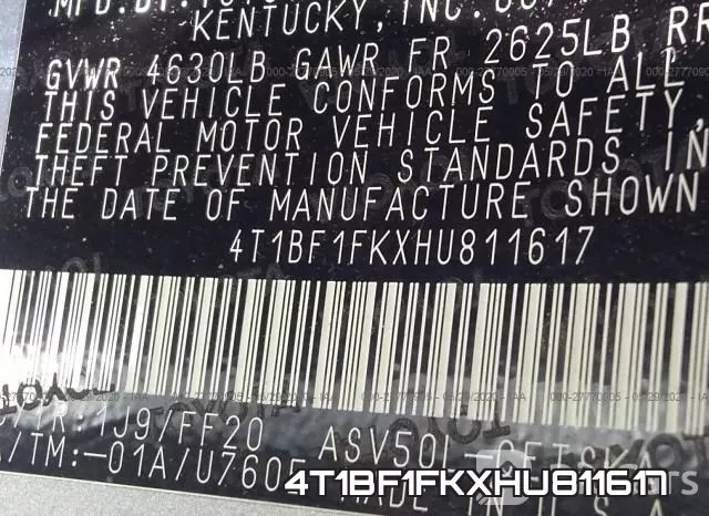 4T1BF1FKXHU811617 фото 10