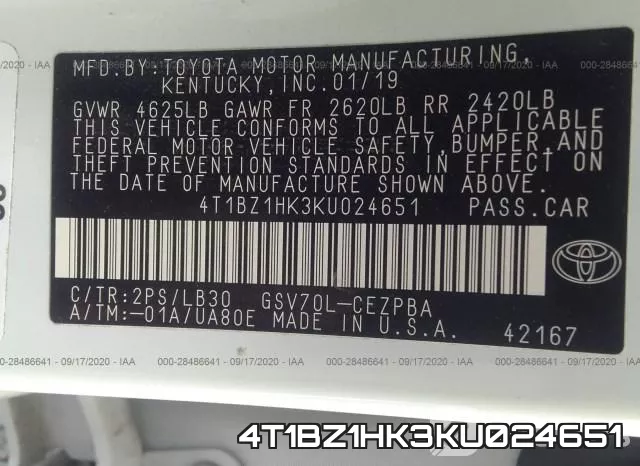 4T1BZ1HK3KU024651 фото 10