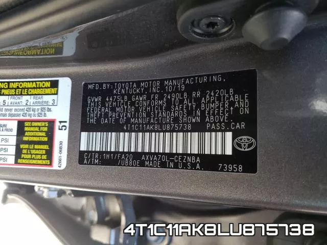 4T1C11AK8LU875738 фото 2