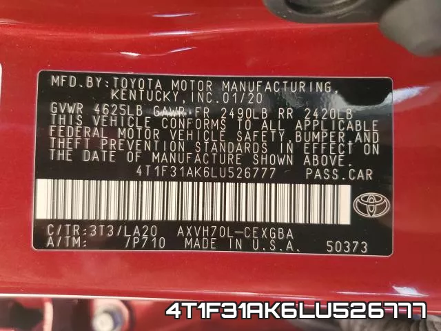4T1F31AK6LU526777 фото 2