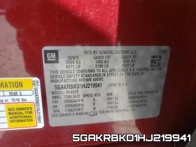 5GAKRBKD1HJ219941 фото 2