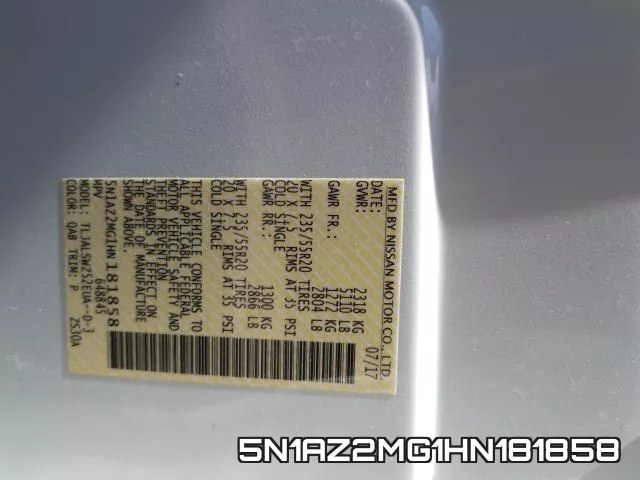 5N1AZ2MG1HN181858 фото 2