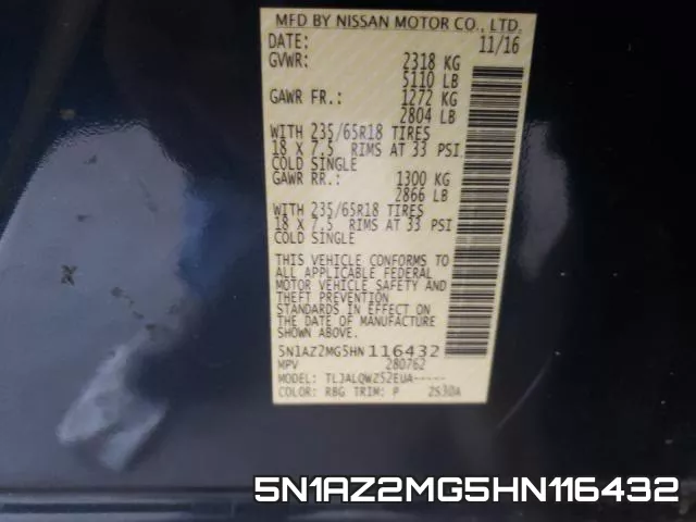 5N1AZ2MG5HN116432 фото 2