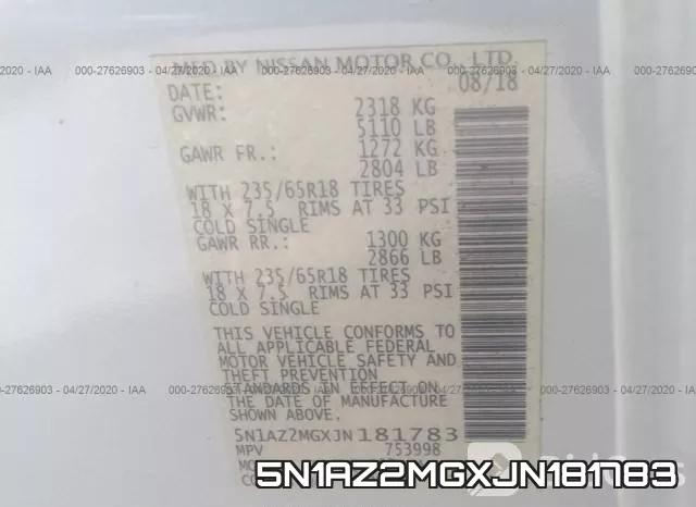 5N1AZ2MGXJN181783 фото 10