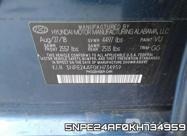 5NPE24AF0KH734959 фото 10