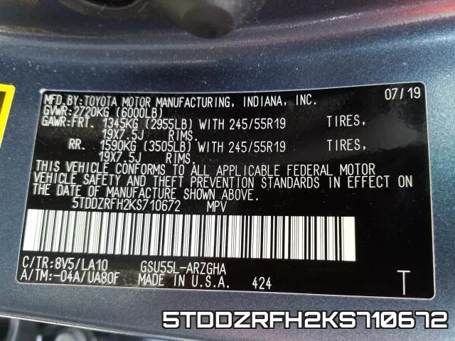 5TDDZRFH2KS710672 фото 2