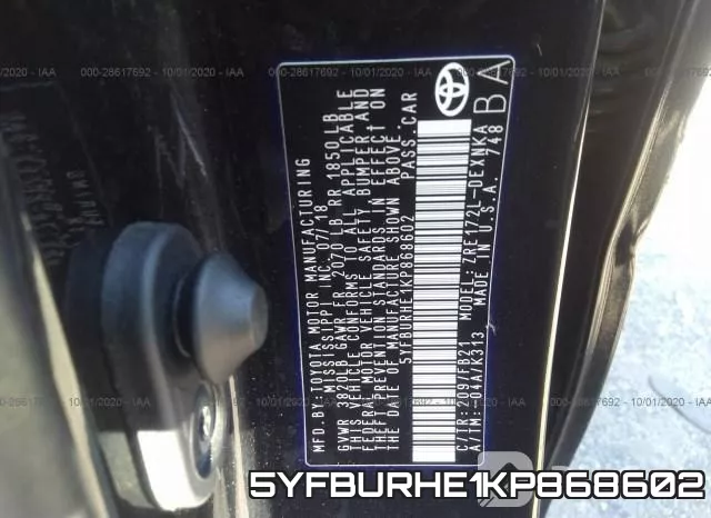 5YFBURHE1KP868602 фото 10