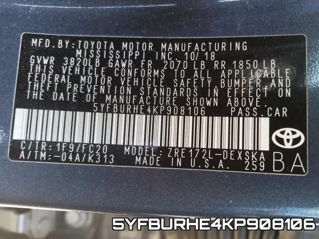 5YFBURHE4KP908106 фото 2