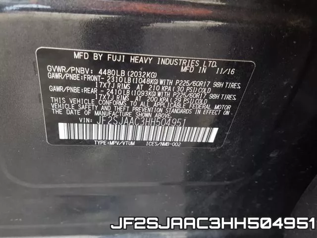 JF2SJAAC3HH504951 фото 2