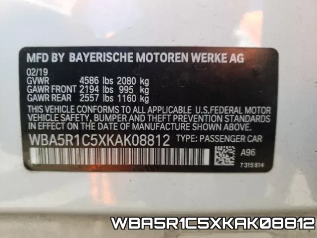 WBA5R1C5XKAK08812 фото 2