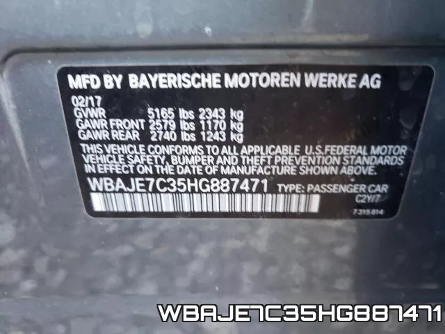 WBAJE7C35HG887471 фото 2