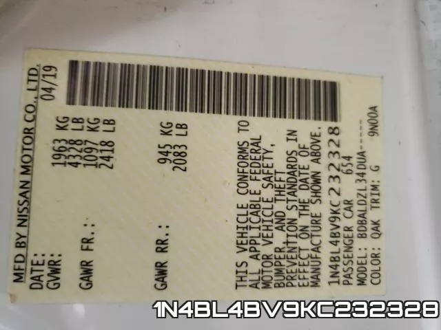 1N4BL4BV9KC232328 фото 2