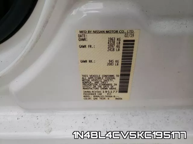 1N4BL4CV5KC195177 фото 2