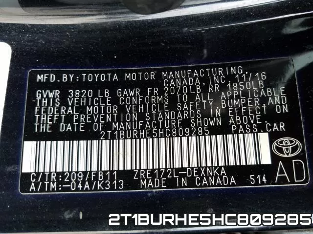 2T1BURHE5HC809285 фото 2