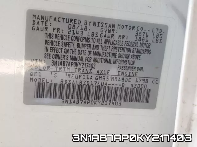 3N1AB7AP0KY217403 фото 2
