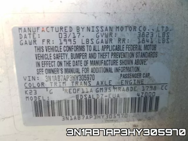 3N1AB7AP3HY305970 фото 2