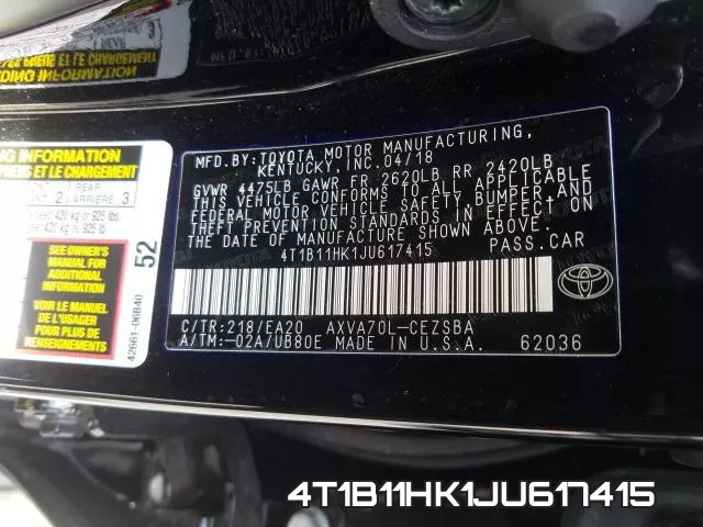 4T1B11HK1JU617415 фото 2