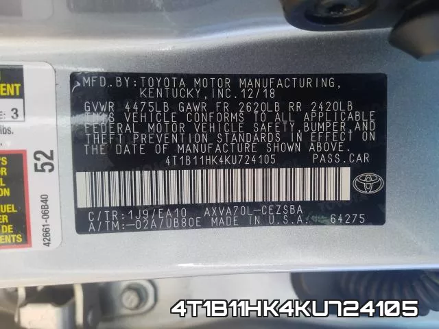 4T1B11HK4KU724105 фото 2