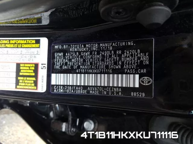 4T1B11HKXKU711116 фото 2