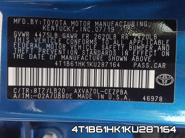 4T1B61HK1KU287164 фото 2