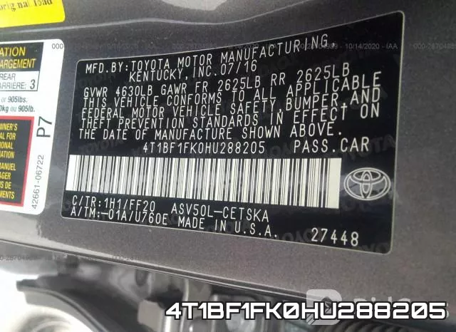 4T1BF1FK0HU288205 фото 10