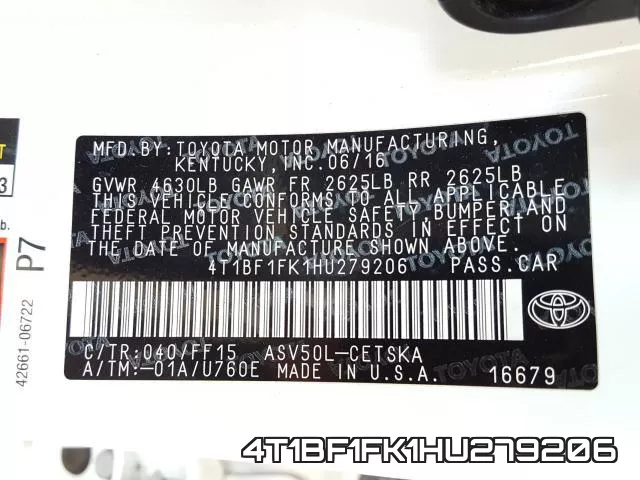 4T1BF1FK1HU279206 фото 2