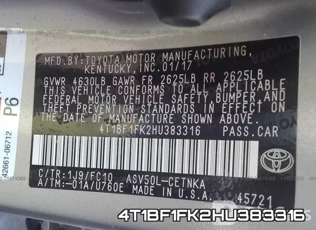 4T1BF1FK2HU383316 фото 10