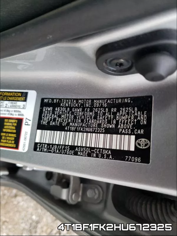 4T1BF1FK2HU672325 фото 2