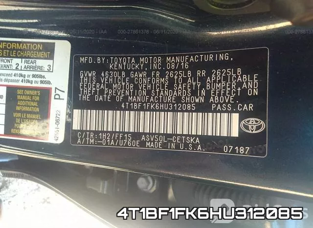 4T1BF1FK6HU312085 фото 10