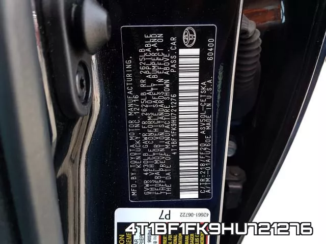 4T1BF1FK9HU721276 фото 2