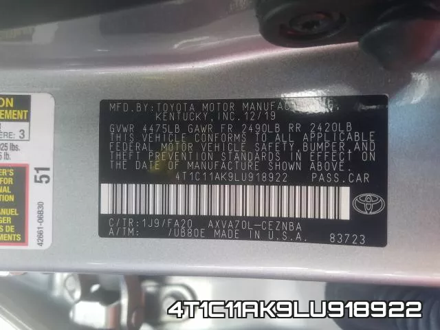 4T1C11AK9LU918922 фото 2