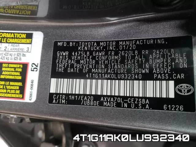 4T1G11AK0LU932340 фото 2