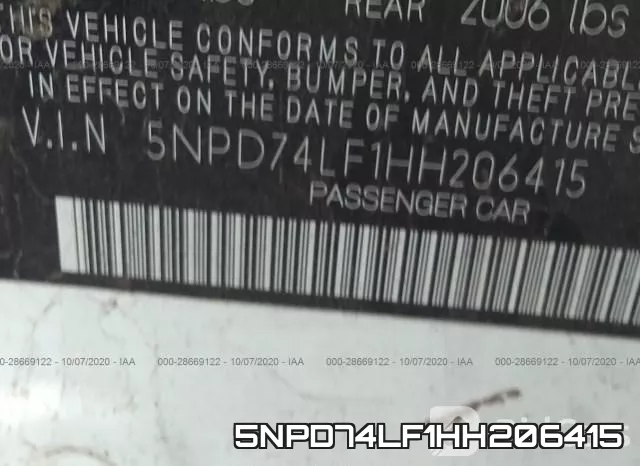 5NPD74LF1HH206415 фото 10