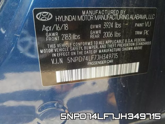 5NPD74LF7JH349715 фото 2