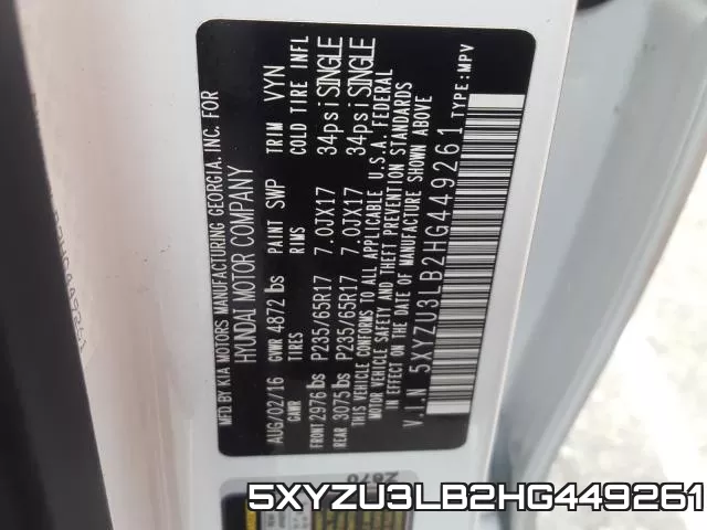5XYZU3LB2HG449261 фото 2