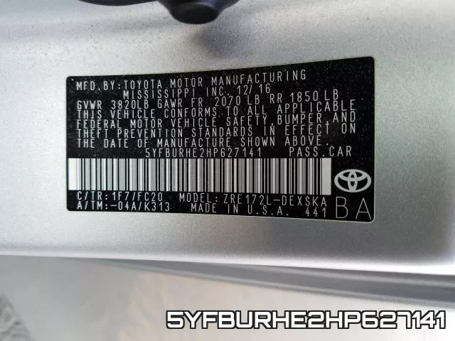 5YFBURHE2HP627141 фото 2