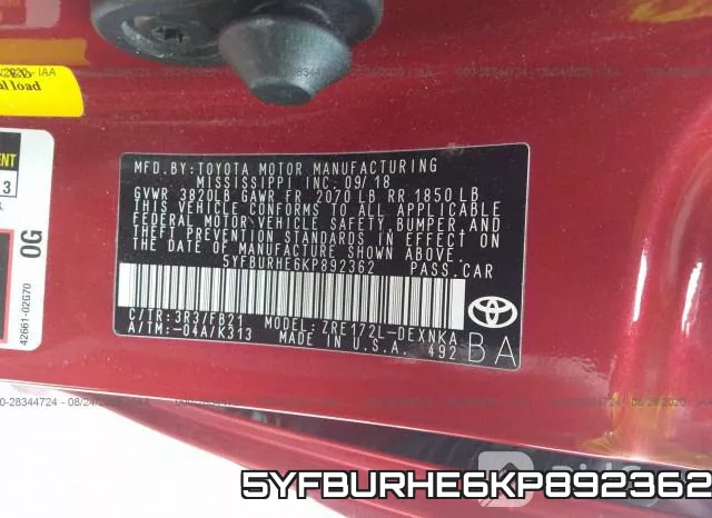 5YFBURHE6KP892362 фото 10