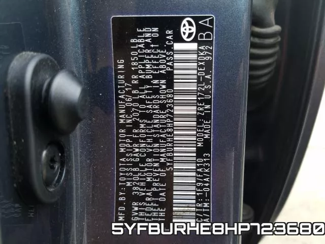 5YFBURHE8HP723680 фото 2