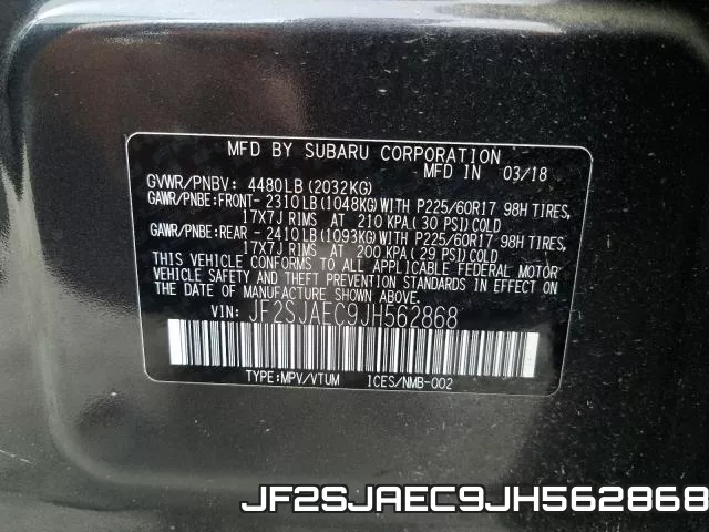 JF2SJAEC9JH562868 фото 2