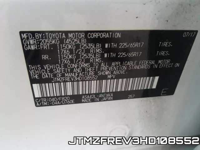 JTMZFREV3HD108552 фото 2