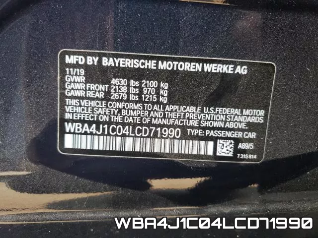 WBA4J1C04LCD71990 фото 2
