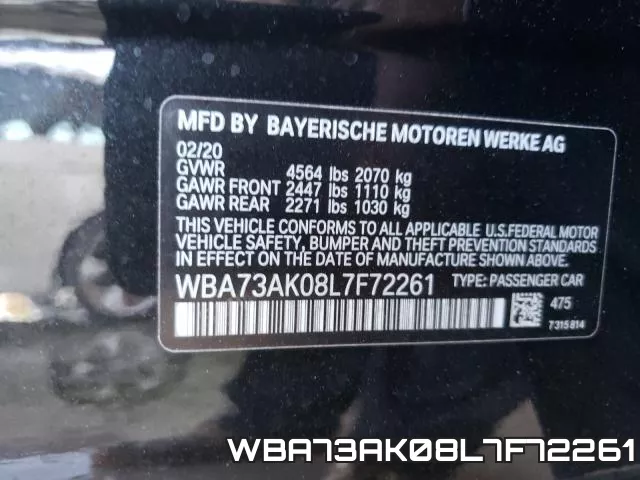WBA73AK08L7F72261 фото 2