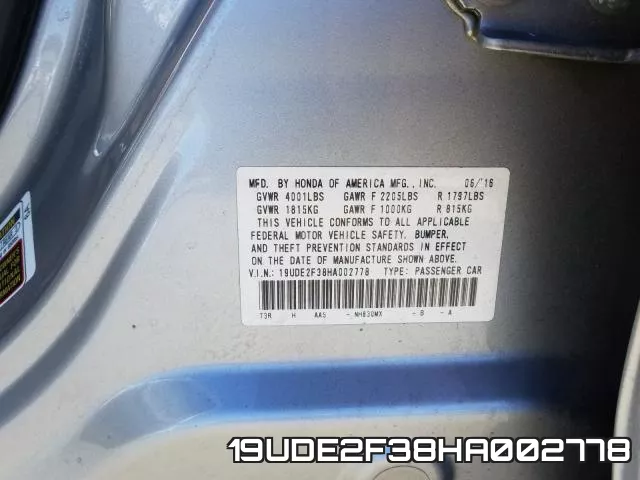 19UDE2F38HA002778 фото 2