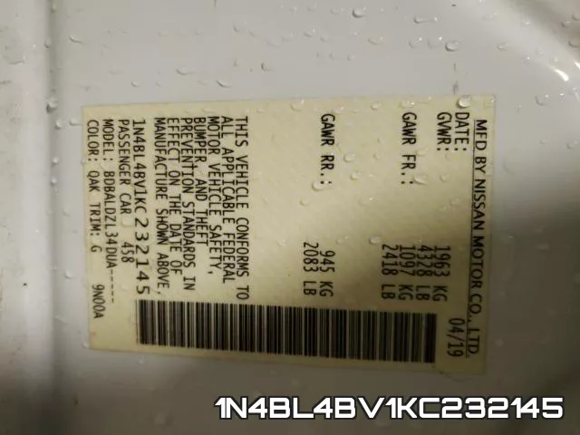 1N4BL4BV1KC232145 фото 2
