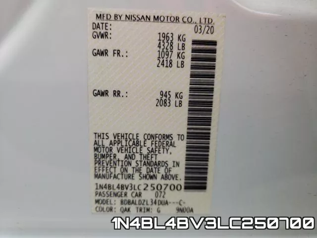 1N4BL4BV3LC250700 фото 2