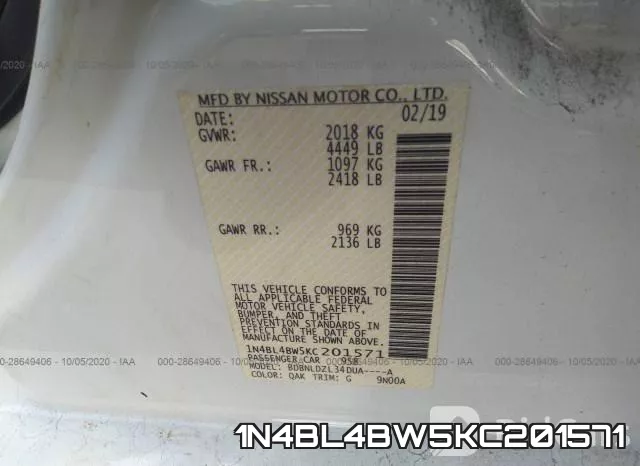 1N4BL4BW5KC201571 фото 10