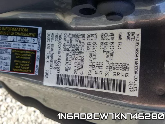 1N6AD0CW7KN746280 фото 2