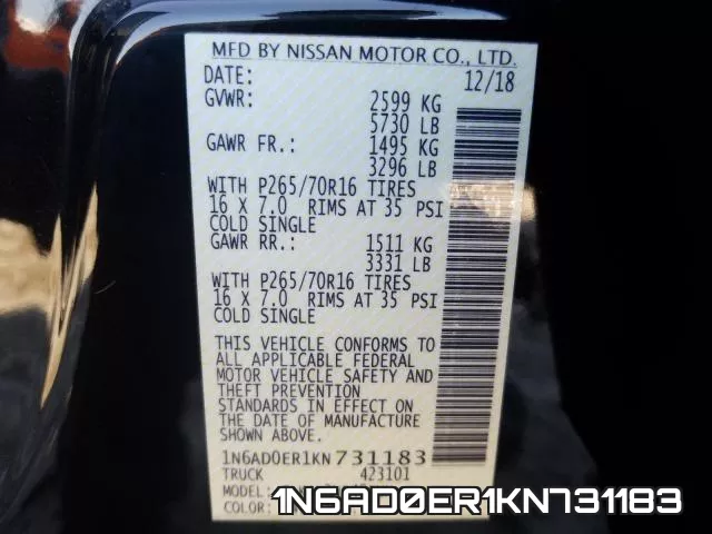 1N6AD0ER1KN731183 фото 2