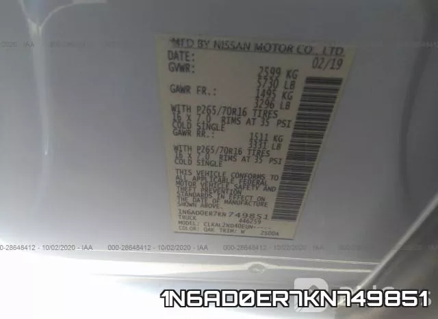 1N6AD0ER7KN749851 фото 9