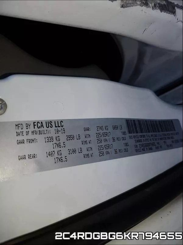 2C4RDGBG6KR794655 фото 2